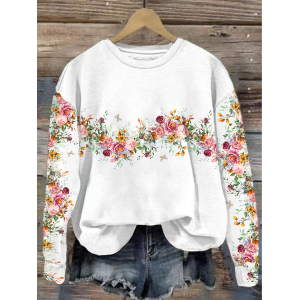 Women's Crew Neck Floral Printing Casual Spring/Fall Long Sleeve Sweatshirt