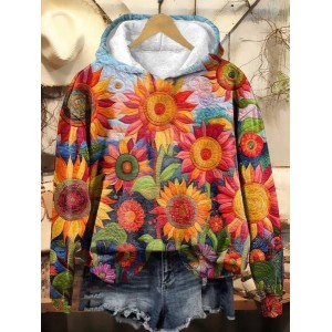 Women's Sunflower Spring/Fall Floral Long Sleeve Casual Daily Hoodie