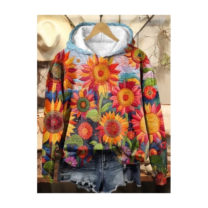 Women's Sunflower Spring/Fall Floral Long Sleeve Casual Daily Hoodie