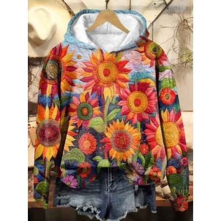 Women's Sunflower Spring/Fall Floral Long Sleeve Casual Daily Hoodie