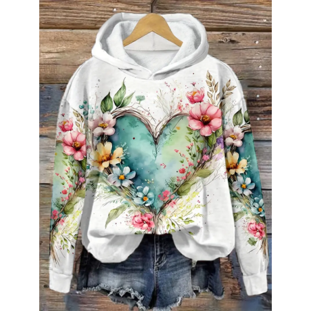 Women's Floral Spring/Fall Printing Long Sleeve Casual Daily Hoodie
