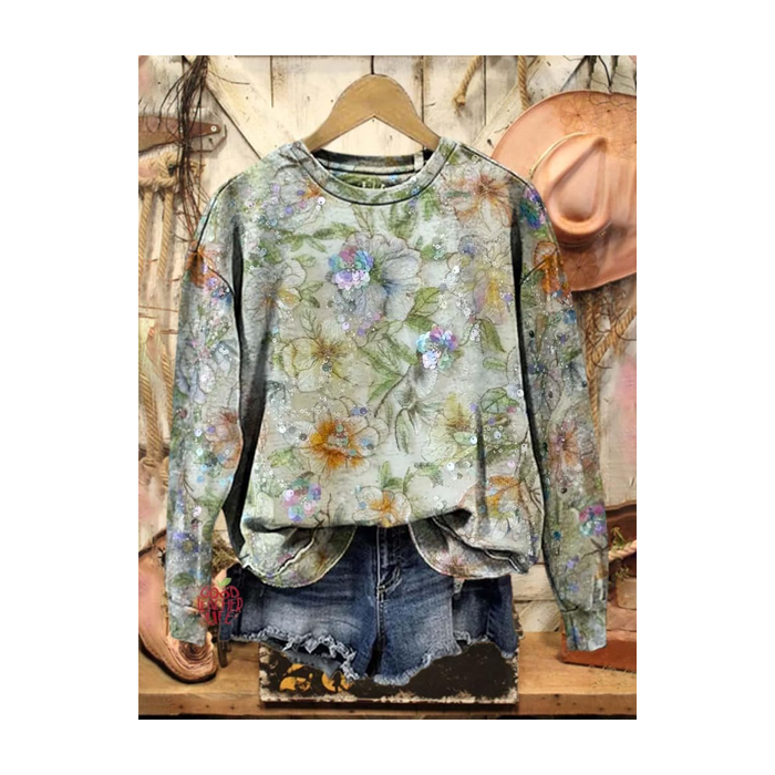Women's Crew Neck Floral Printing Casual Spring/Fall Long Sleeve Sweatshirt