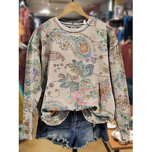 Women's Crew Neck Floral Printing Casual Spring/Fall Long Sleeve Sweatshirt