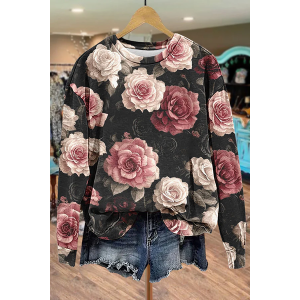 Women's Crew Neck Floral Printing Casual Spring/Fall Long Sleeve Sweatshirt