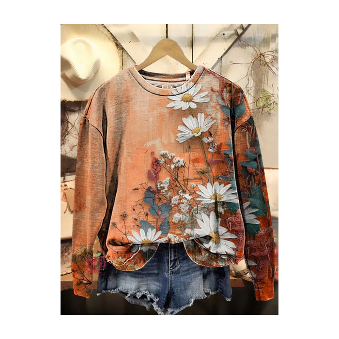 Women's Crew Neck Floral Printing Casual Spring/Fall Long Sleeve Sweatshirt