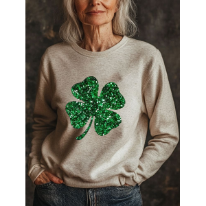 Women's St Patrick's Day Shamrock Printing Casual Spring/Fall Long Sleeve Floral Sweatshirt