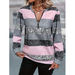 Women's Crew Neck Striped Printing Casual Spring/Fall Long Sleeve Sweatshirt