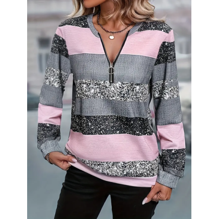 Women's Crew Neck Striped Printing Casual Spring/Fall Long Sleeve Sweatshirt