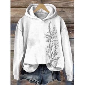 Women's Floral Spring/Fall Printing Long Sleeve Casual Daily Hoodie