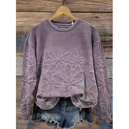 Women's Crew Neck Floral Printing Casual Spring/Fall Long Sleeve Sweatshirt