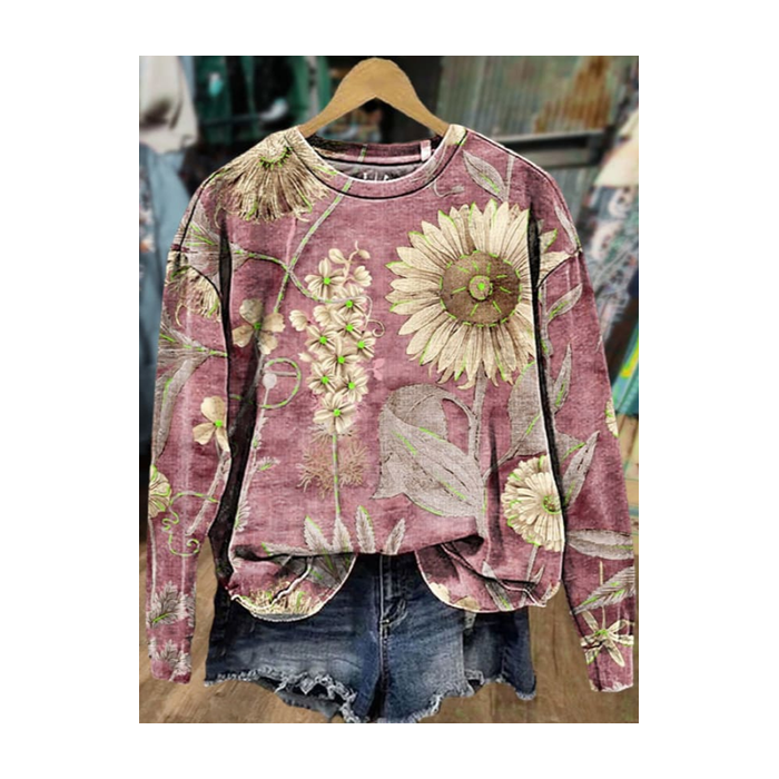 Women's Crew Neck Floral Printing Casual Spring/Fall Long Sleeve Sweatshirt