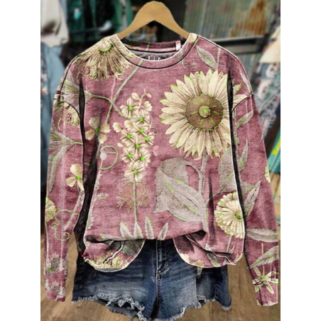 Women's Crew Neck Floral Printing Casual Spring/Fall Long Sleeve Sweatshirt