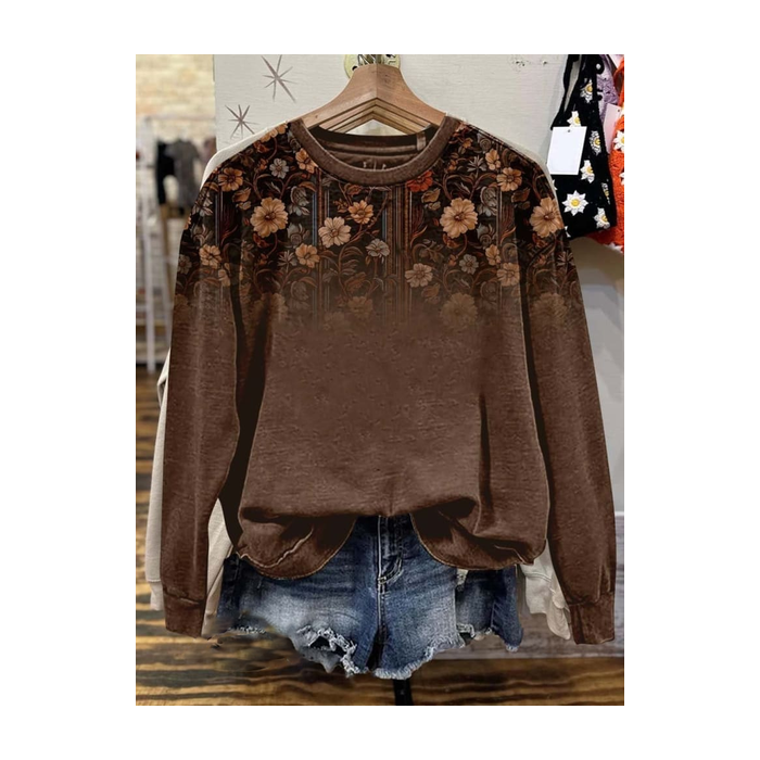 Women's Crew Neck Floral Printing Casual Spring/Fall Long Sleeve Sweatshirt