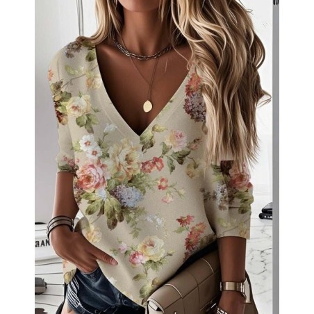 Women's V Neck Floral Vintage Spring/Fall Long Sleeve Sweatshirt