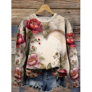 Women's Crew Neck Floral Printing Casual Spring/Fall Long Sleeve Sweatshirt