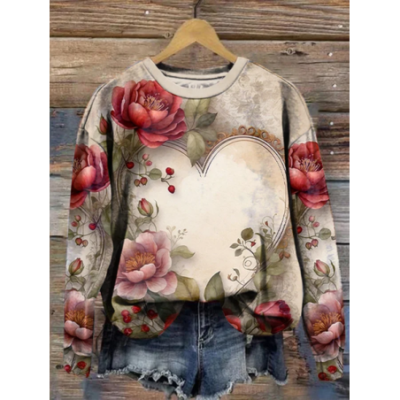 Women's Crew Neck Floral Printing Casual Spring/Fall Long Sleeve Sweatshirt