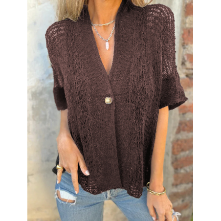 V Neck Hollow Out Casual Knit Top