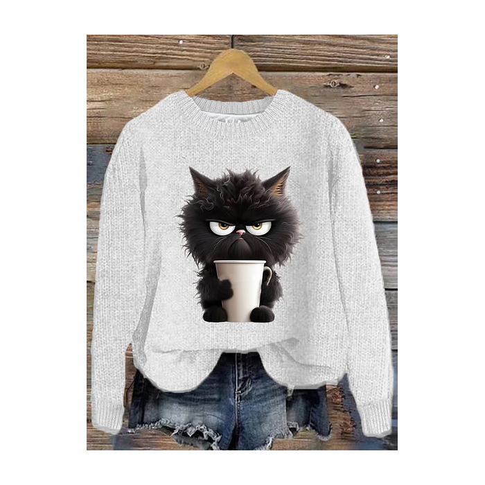 Women's Winter Cat Casual Long Sleeve Crew Neck Knitted Sweater