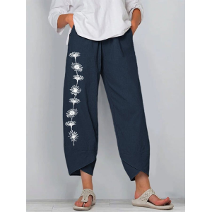 Women Floral Capris Pant Casual Summer Trousers
