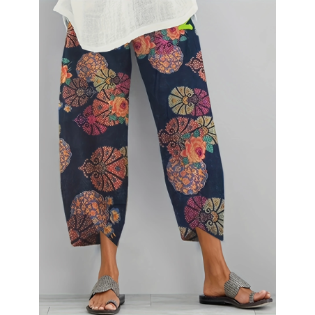 Women Floral Capris Pant Casual Summer Trousers