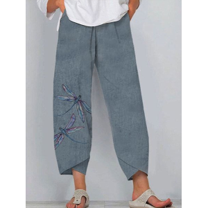 Women Dragonfly Capris Pant Casual Summer Trousers