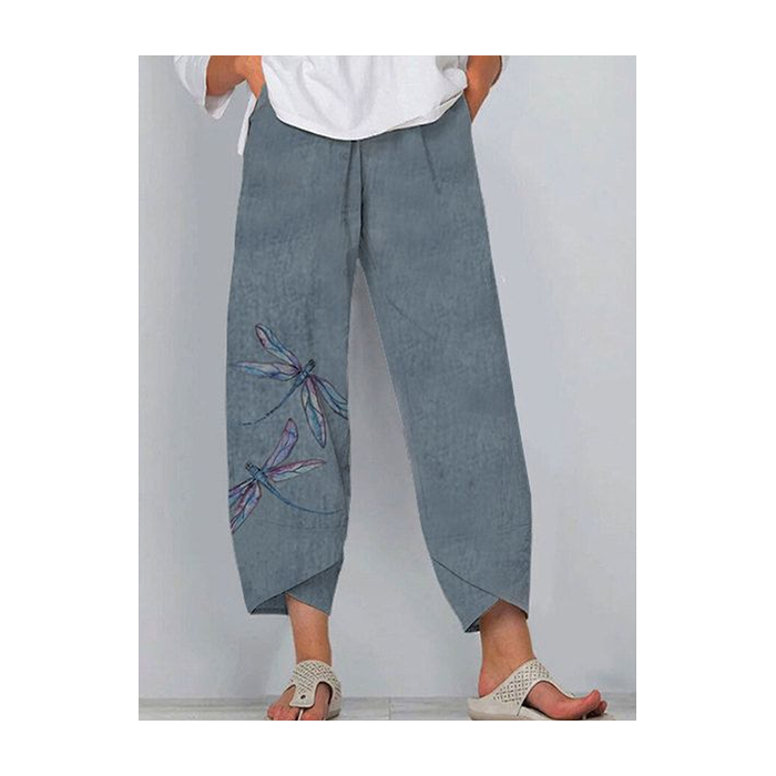 Women Dragonfly Capris Pant Casual Summer Trousers