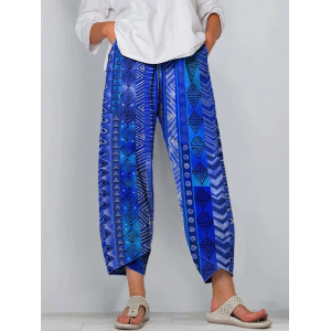 Women Geometric Capris Pants Casual Summer Trousers