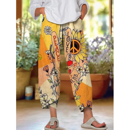 Women Floral Capris Pants Casual Summer Trousers