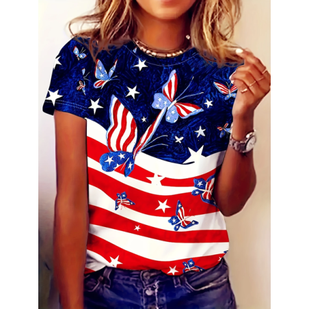 Women Butterfly Short Sleeve Tee T-shirt Crew Neck Printing Casual Summer Graphic Tee Top