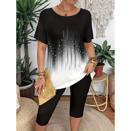 Women Abstract Short Sleeve Tee T-shirt Crew Neck Casual Summer Graphic Tee Top