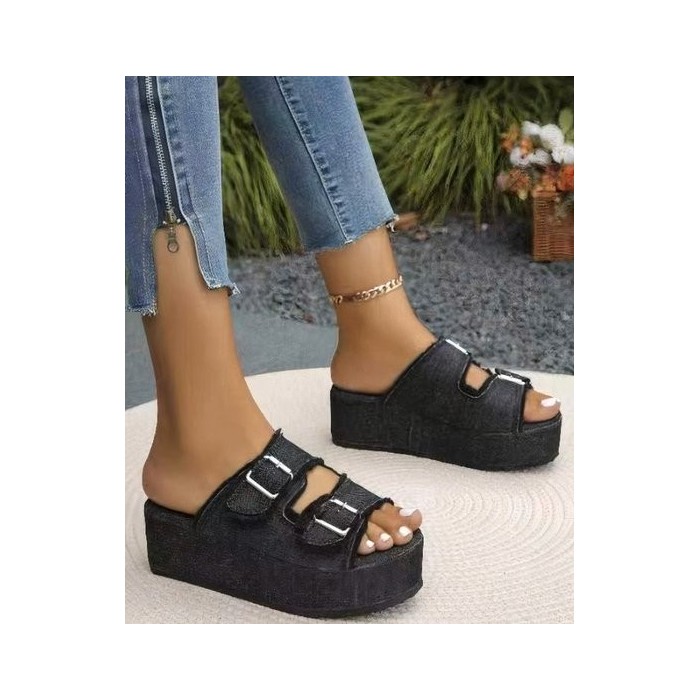 Fabric Casual Plain Summer Slide Sandals