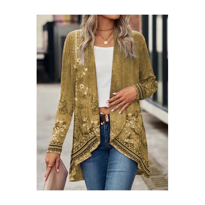 Women's Ethnic Floral Spring/Fall Cover-up Casual Lightweight Cardigan