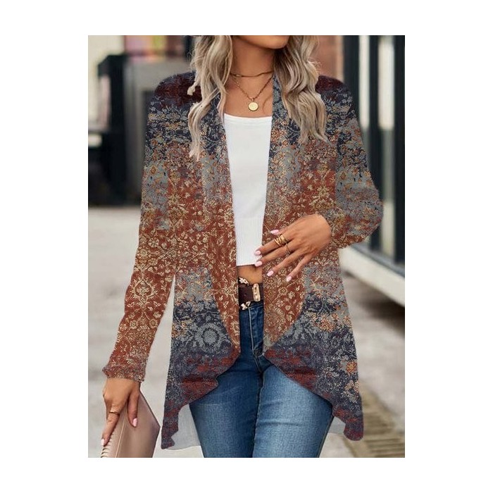 Women's Spring/Fall Outerwear Casual Ethnic Jersey Shawl Jacket