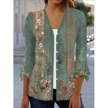 Women's Spring/Fall Outerwear Casual Ethnic Jersey Shawl Jacket