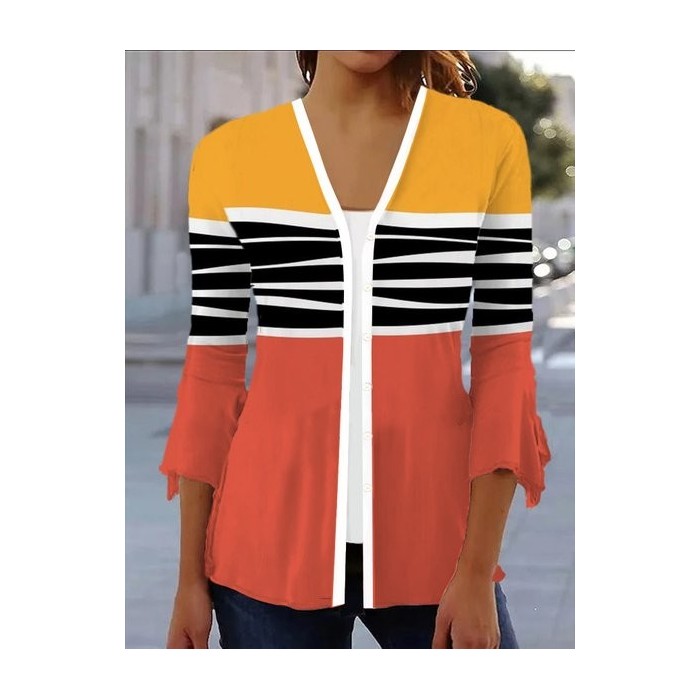 Women's Spring/Fall Outerwear Casual Striped Jersey Shawl Jacket
