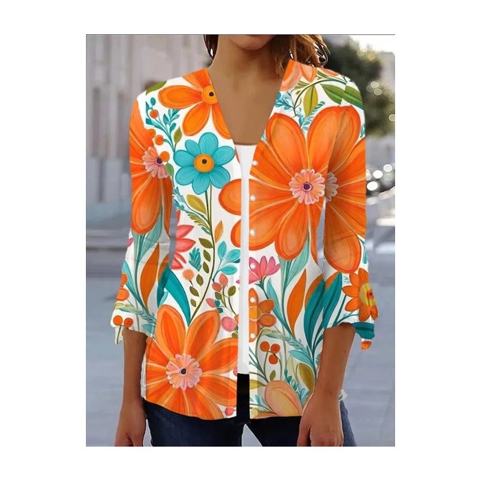 Women's Spring/Fall Outerwear Casual Floral Jersey Shawl Jacket