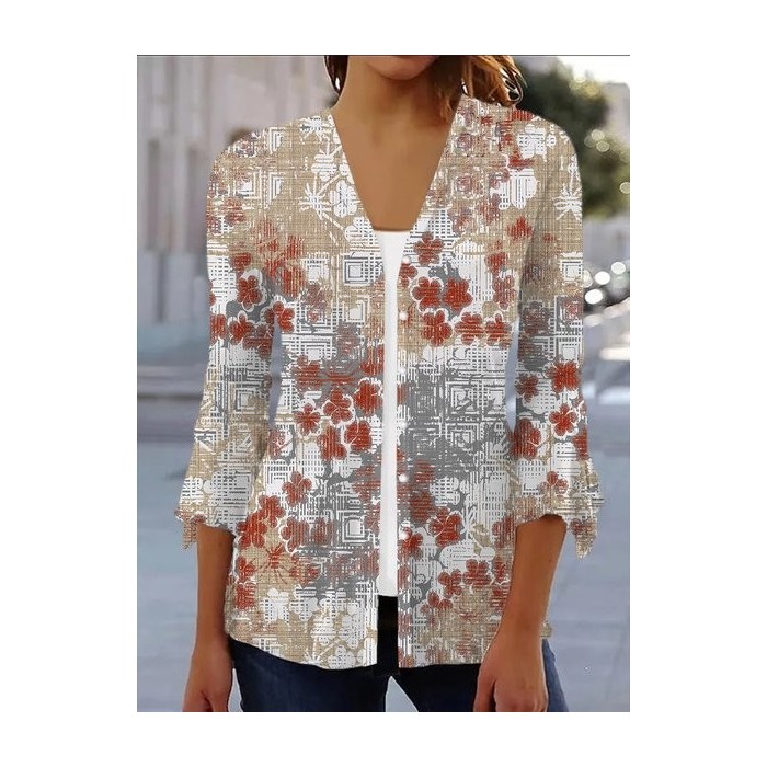 Women's Spring/Fall Outerwear Casual Floral Jersey Shawl Jacket
