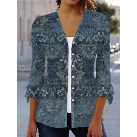 Women's Spring/Fall Outerwear Casual Ethnic Jersey Shawl Jacket