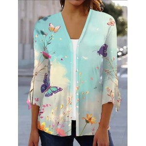 Women's Spring/Fall Cover-up Casual Floral Lightweight Cardigan
