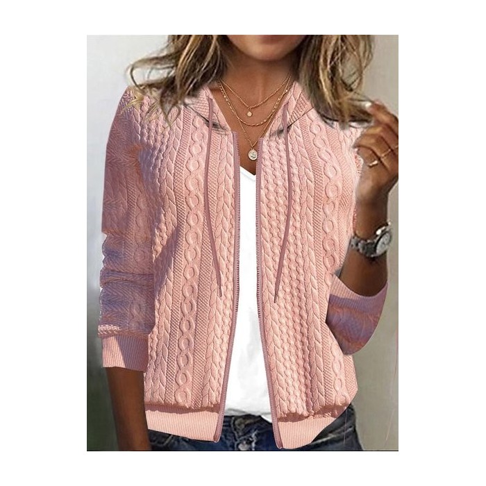 Women Outerwear Casual Plain Long Sleeve Hoodie Spring/Fall Jacket