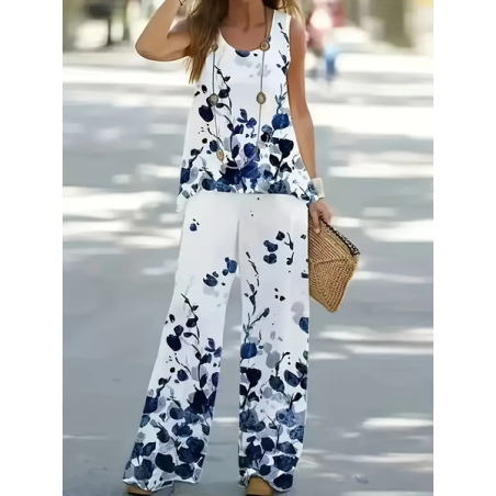 Women Floral Printing Two-Piece Set Daily Sleeveless Casual Summer Multi-Piece Set Matching Set