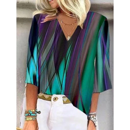 Women's Half Sleeve Blouse Summer Gradient Pattern V Neck Daily Going Out Casual Top Deep Blue