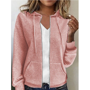Women's Spring/Fall Outerwear Casual Buttoned Plain Long Sleeve Hoodie Jacket
