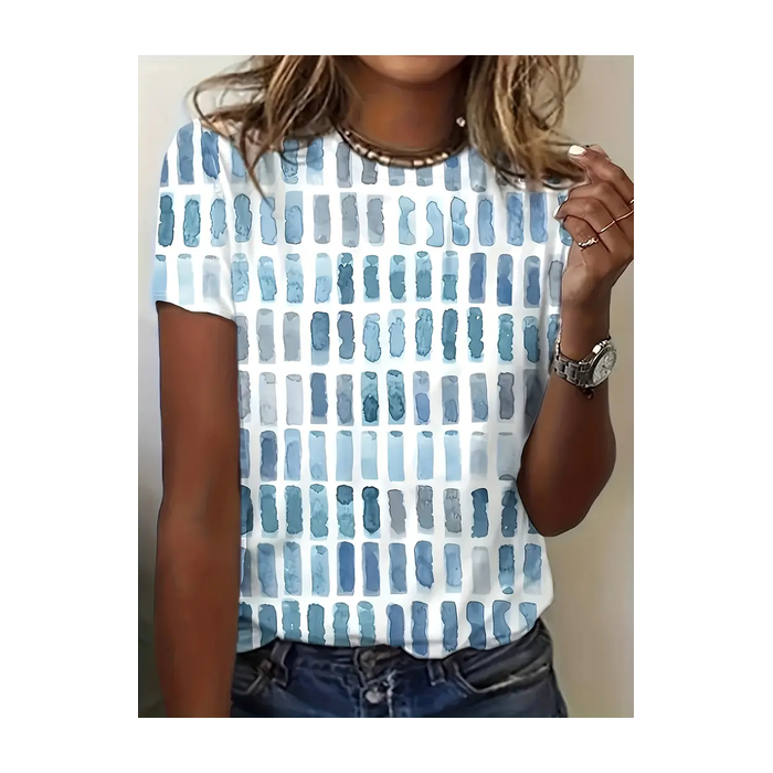 Women Geometric Short Sleeve Tee T-shirt Crew Neck Printing Casual Summer Graphic Tee Top