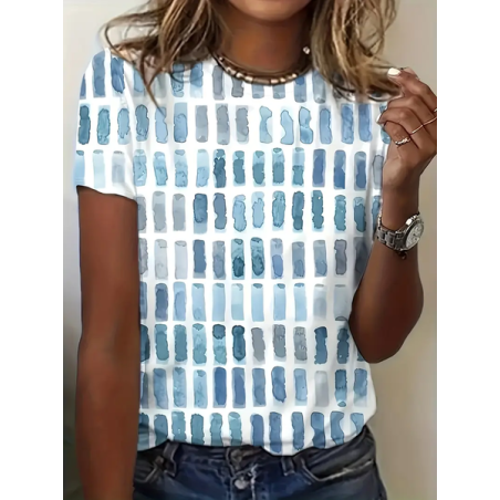 Women Geometric Short Sleeve Tee T-shirt Crew Neck Printing Casual Summer Graphic Tee Top