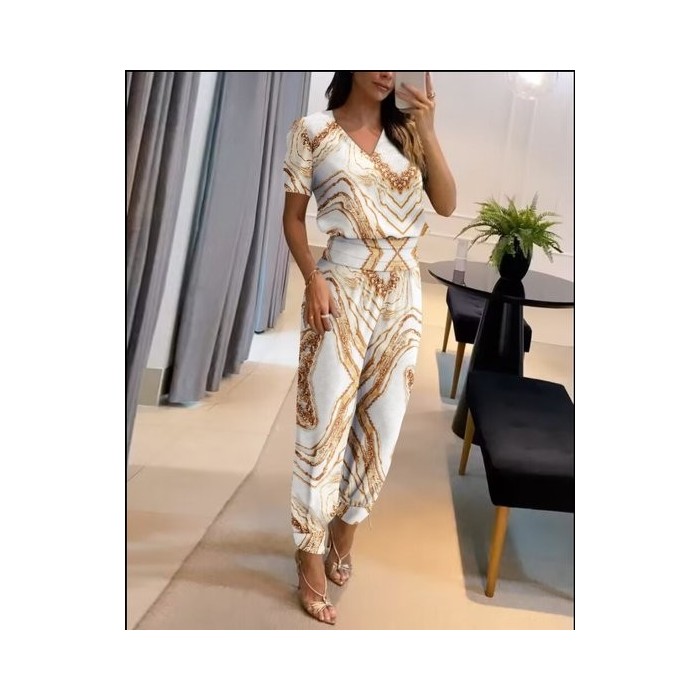 Women Striped Two-Piece Set Daily Short Sleeve Casual Summer Top With Pants Matching Set