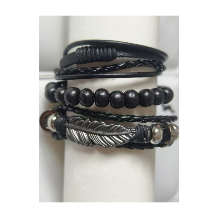 Retro Street Cowboy Leather Bracelet Niche Korean Trend Multi-layer Bodhi Wood Bracelet Adjustable Bracelet