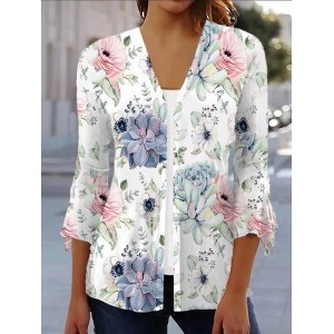 Women's Spring/Fall Outerwear Casual Floral Jersey Shawl Jacket