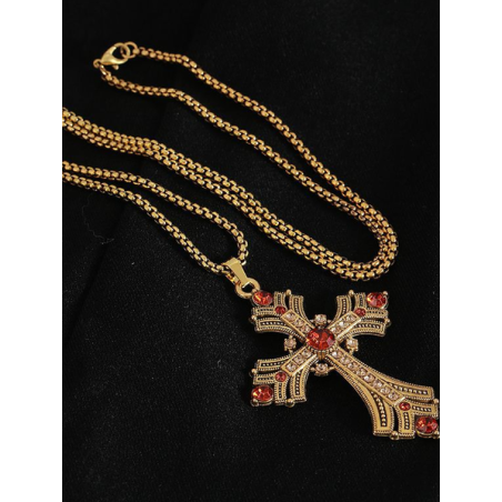 2025 New Retro Diamond Necklace Rhinestone Long Cross Pendant Sweater Chain Fashion Advanced Punk Necklace