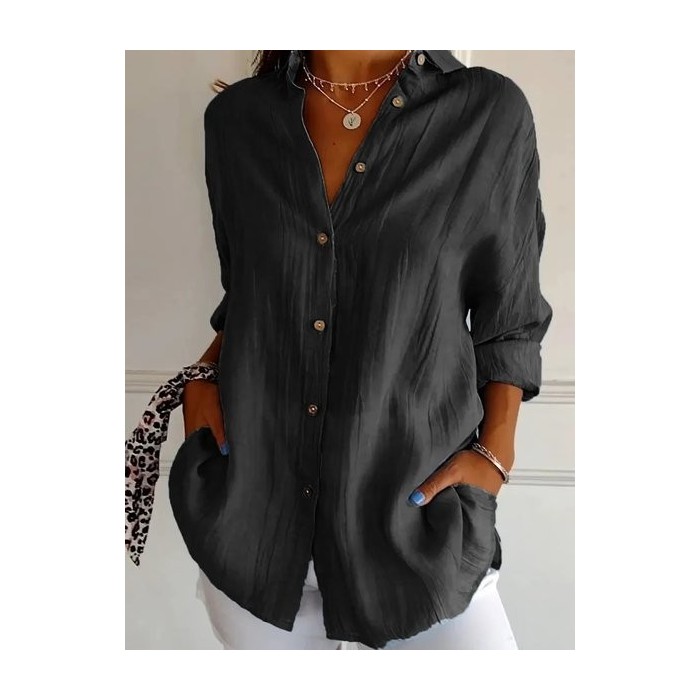 Women's Long Sleeve Shirt Spring/Fall Plain Cotton Shirt Collar Daily Going Out Casual Top